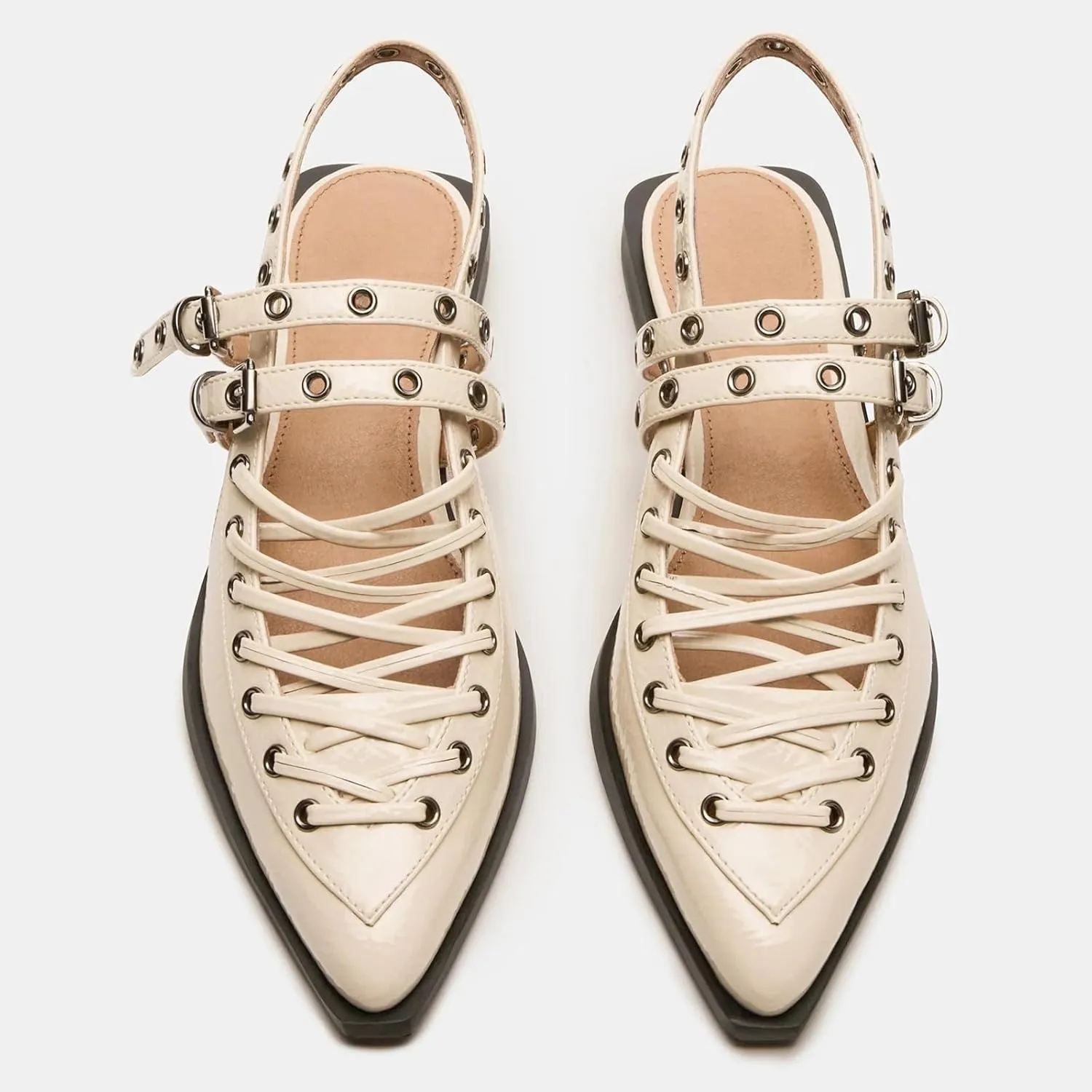 Yishaweiqi Ballet Flats Shoes for Women Pointed Toe Slingback Flats Buckle Strap Ballerina Shoes Casual Mary Jane Flats